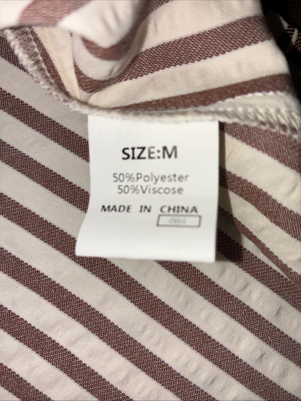 Striped Brown and White Button-Front Women’s Dress with Leopard Trim - Picture 8 of 8